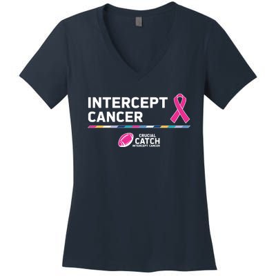 Crucial Catch Intercept Cancer Breast Cancer Awareness Women's V-Neck T-Shirt