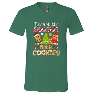 Cute Christmas I Teach The Smartest Little Cookies Teacher Gift V-Neck T-Shirt