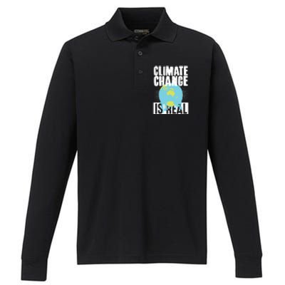 Climate Change Is Real Earth Day Climate Change Gift Performance Long Sleeve Polo