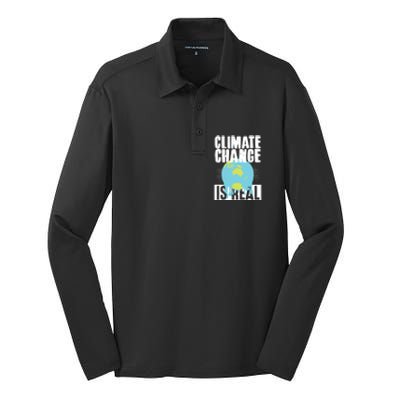 Climate Change Is Real Earth Day Climate Change Gift Silk Touch Performance Long Sleeve Polo