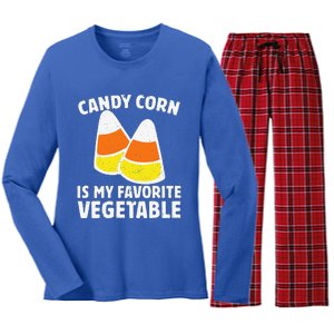 Candy Corn Is My Favorite Vegetable Retro Halloween Gift Women's Long Sleeve Flannel Pajama Set 