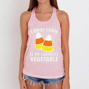 Candy Corn Is My Favorite Vegetable Retro Halloween Gift Women's Knotted Racerback Tank