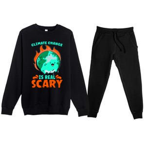 Climate Change Is Real Scary Loves Earth Day Climate Change Gift Premium Crewneck Sweatsuit Set