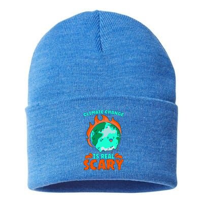 Climate Change Is Real Scary Loves Earth Day Climate Change Gift Sustainable Knit Beanie