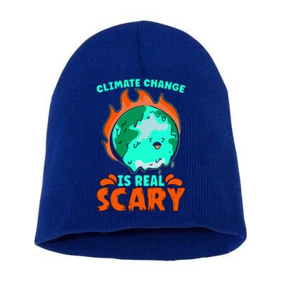 Climate Change Is Real Scary Loves Earth Day Climate Change Gift Short Acrylic Beanie