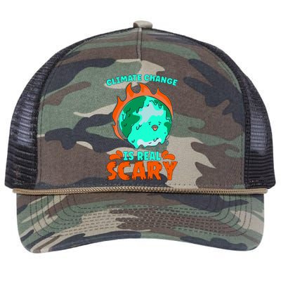 Climate Change Is Real Scary Loves Earth Day Climate Change Gift Retro Rope Trucker Hat Cap