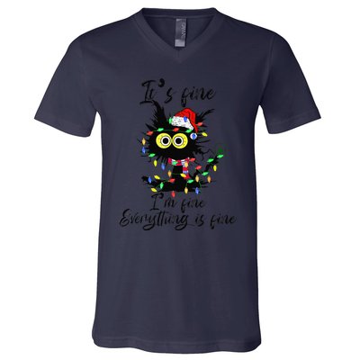 Cat Christmas ItS Fine IM Fine Everything Is Fine V-Neck T-Shirt