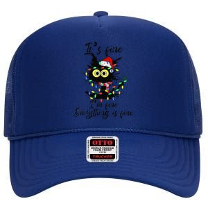 Cat Christmas ItS Fine IM Fine Everything Is Fine High Crown Mesh Back Trucker Hat