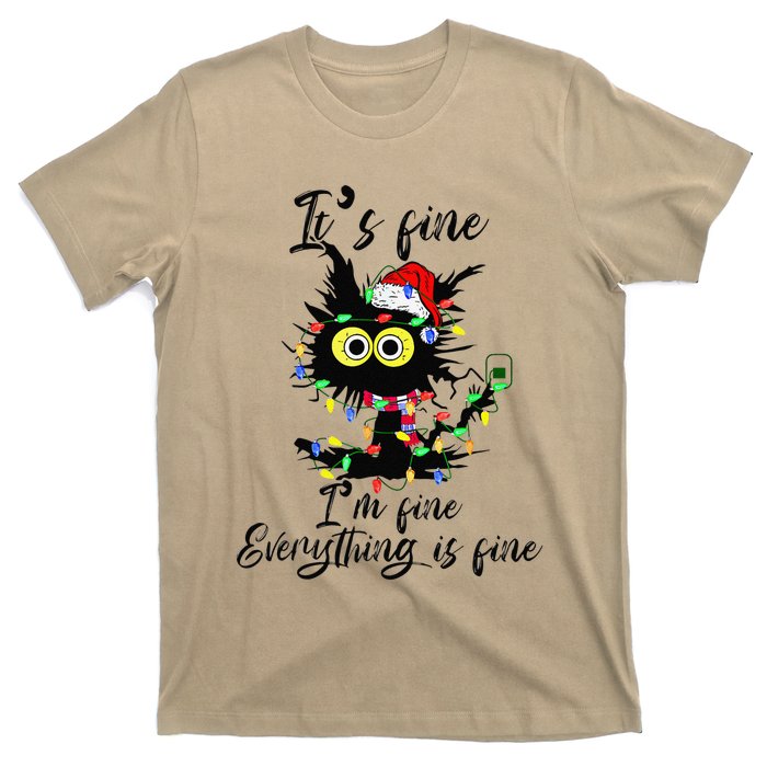 Cat Christmas ItS Fine IM Fine Everything Is Fine T-Shirt