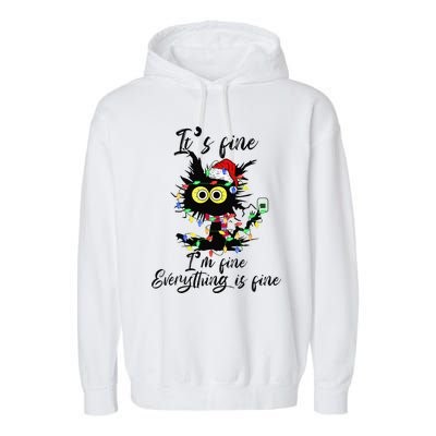 Cat Christmas ItS Fine IM Fine Everything Is Fine Garment-Dyed Fleece Hoodie