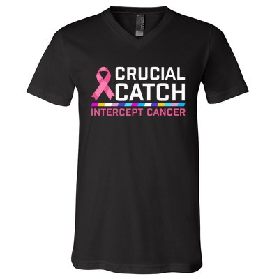 Crucial Catch Intercept Cancer Breast Breast Cancer Awareness V-Neck T-Shirt