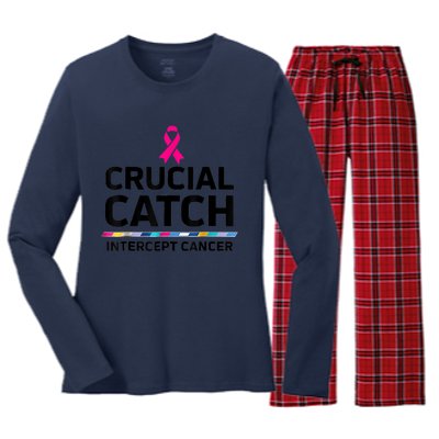 Crucial Catch Intercept Cancer Women's Long Sleeve Flannel Pajama Set 