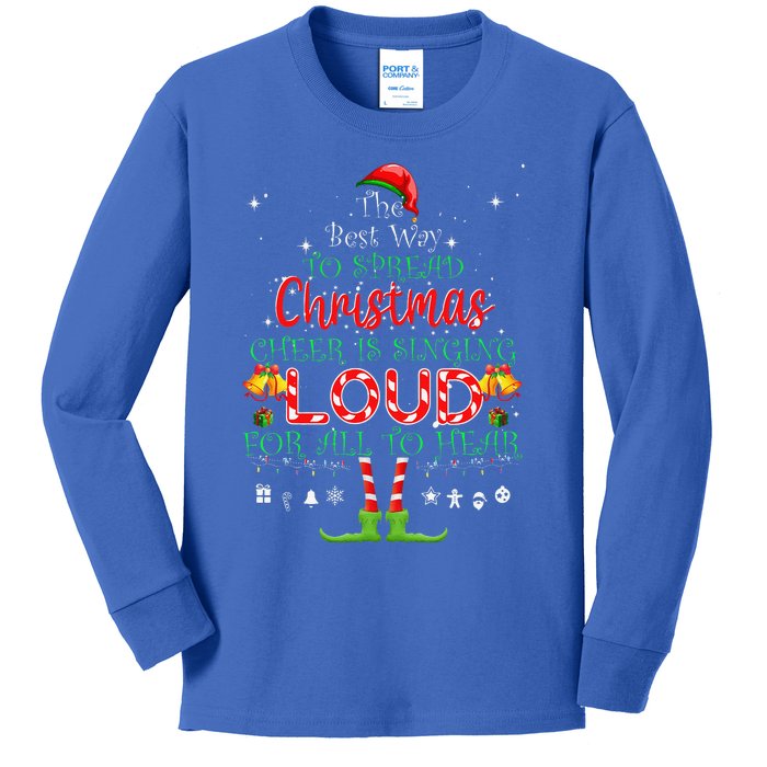 Christmas Cheer Is Singing Loud For All To Hear Santa Elf Kids Long Sleeve Shirt