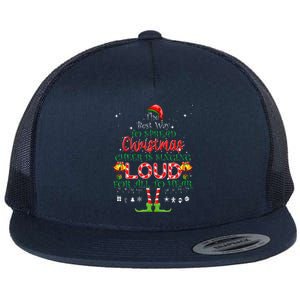 Christmas Cheer Is Singing Loud For All To Hear Santa Elf Flat Bill Trucker Hat