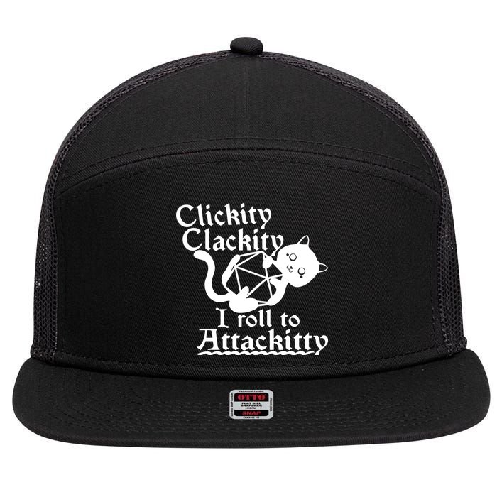 Clickity Clackity I Roll To Attackkitty Clickity Clackity Game Dice 7 Panel Mesh Trucker Snapback Hat