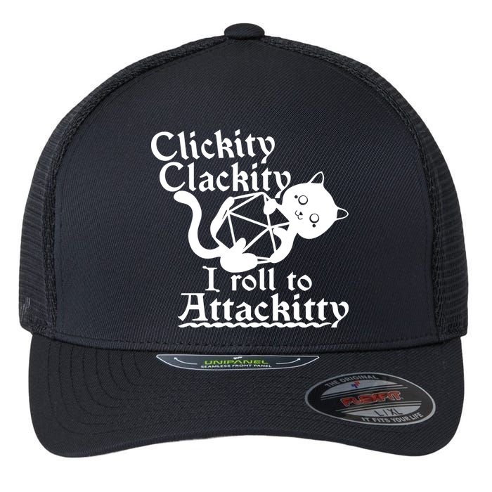 Clickity Clackity I Roll To Attackkitty Clickity Clackity Game Dice Flexfit Unipanel Trucker Cap