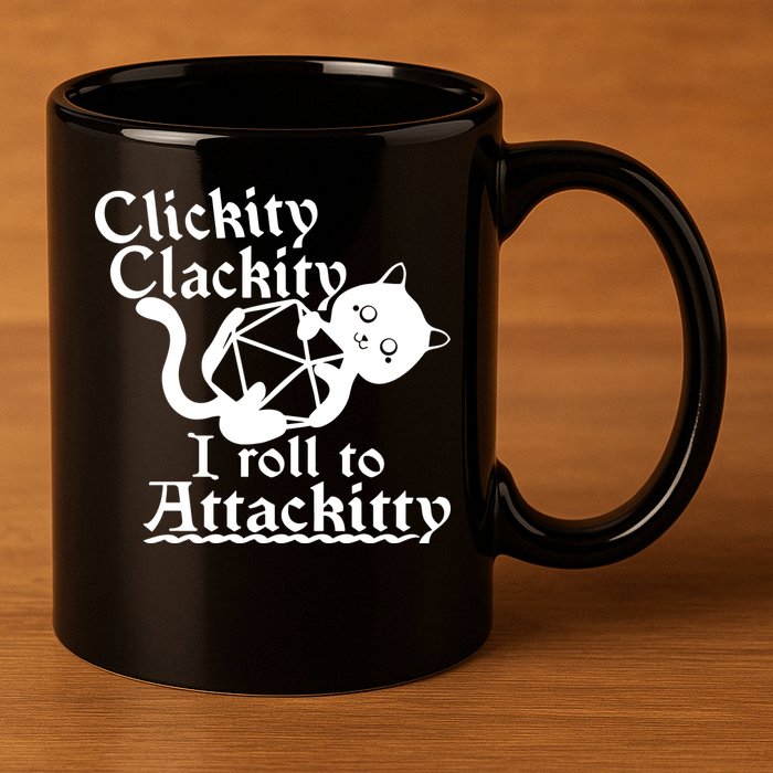 Clickity Clackity I Roll To Attackkitty Clickity Clackity Game Dice 11oz C Handle Ceramic Mug