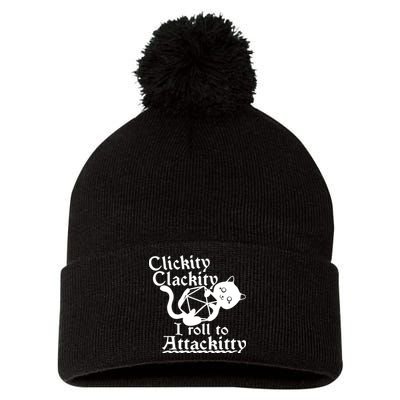 Clickity Clackity I Roll To Attackkitty Clickity Clackity Game Dice Pom Pom 12in Knit Beanie