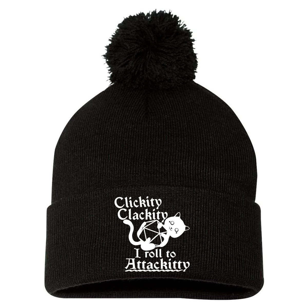 Clickity Clackity I Roll To Attackkitty Clickity Clackity Game Dice Pom Pom 12in Knit Beanie
