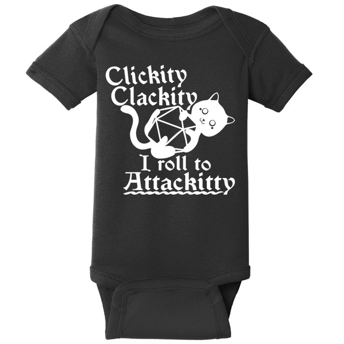 Clickity Clackity I Roll To Attackkitty Clickity Clackity Game Dice Baby Bodysuit