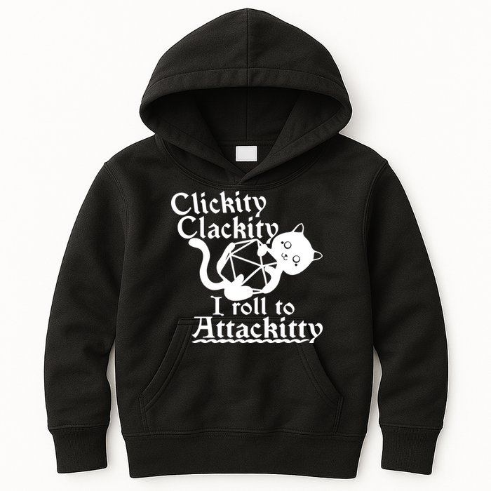 Clickity Clackity I Roll To Attackkitty Clickity Clackity Game Dice Kids Hoodie