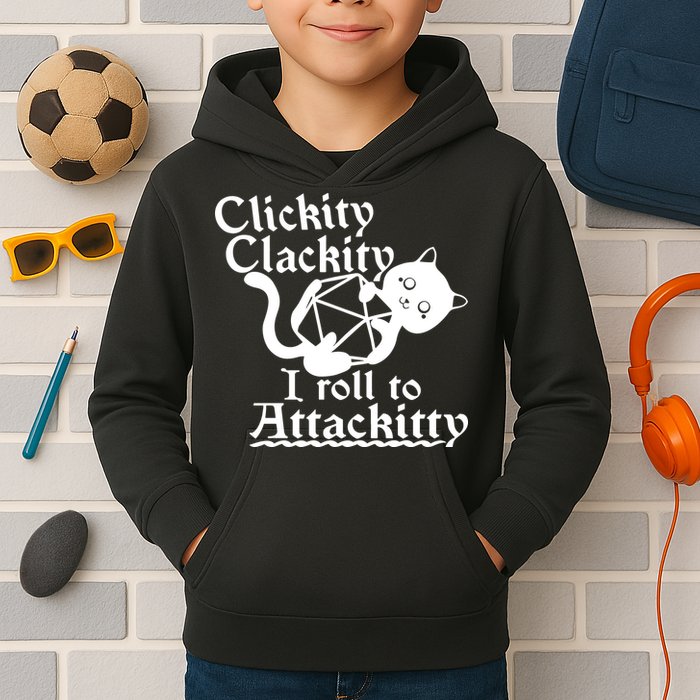 Clickity Clackity I Roll To Attackkitty Clickity Clackity Game Dice Kids Hoodie
