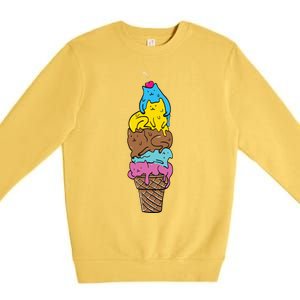 Cute Cat Ice Cream Kitty Cat Dessert Funny Premium Crewneck Sweatshirt