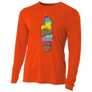 Cute Cat Ice Cream Kitty Cat Dessert Funny Cooling Performance Long Sleeve Crew