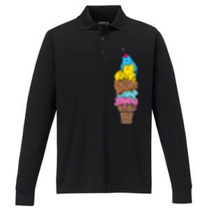 Cute Cat Ice Cream Kitty Cat Dessert Funny Performance Long Sleeve Polo