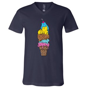 Cute Cat Ice Cream Kitty Cat Dessert Funny V-Neck T-Shirt