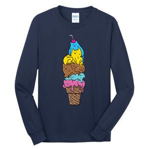 Cute Cat Ice Cream Kitty Cat Dessert Funny Tall Long Sleeve T-Shirt