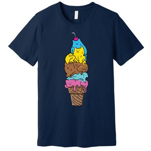 Cute Cat Ice Cream Kitty Cat Dessert Funny Premium T-Shirt