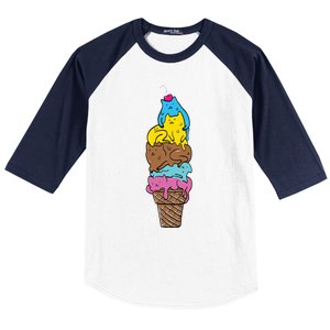 Cute Cat Ice Cream Kitty Cat Dessert Funny Baseball Sleeve Shirt