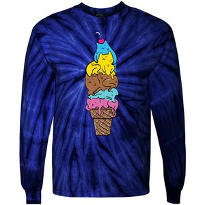 Cute Cat Ice Cream Kitty Cat Dessert Funny Tie-Dye Long Sleeve Shirt