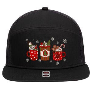 Christmas Coffee Iced Latte Cozy Winter Coffee Lovers 7 Panel Mesh Trucker Snapback Hat