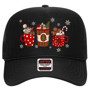 Christmas Coffee Iced Latte Cozy Winter Coffee Lovers High Crown Mesh Back Trucker Hat