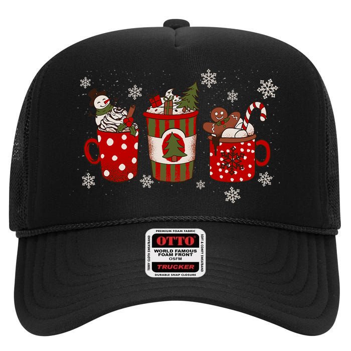 Christmas Coffee Iced Latte Cozy Winter Coffee Lovers High Crown Mesh Back Trucker Hat