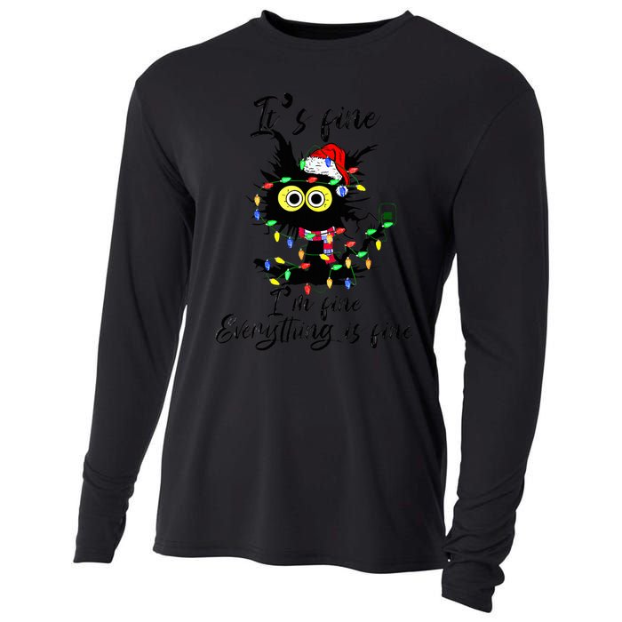 Cat Christmas ItS Fine IM Fine Everything Is Fine Cooling Performance Long Sleeve Crew