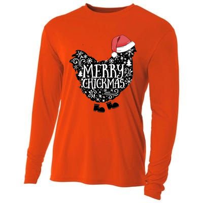 Christmas Chicken In Santa Hat Merry Chickmas Farmhouse Gift Cooling Performance Long Sleeve Crew