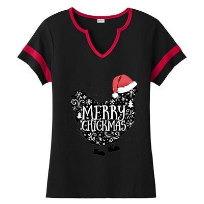 Christmas Chicken In Santa Hat Merry Chickmas Farmhouse Gift Ladies Halftime Notch Neck Tee