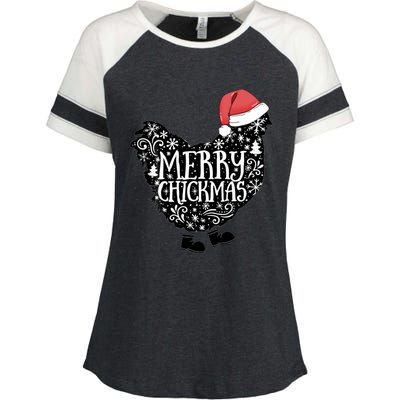 Christmas Chicken In Santa Hat Merry Chickmas Farmhouse Gift Enza Ladies Jersey Colorblock Tee