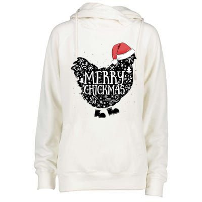 Christmas Chicken In Santa Hat Merry Chickmas Farmhouse Gift Womens Funnel Neck Pullover Hood