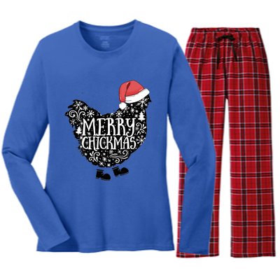 Christmas Chicken In Santa Hat Merry Chickmas Farmhouse Gift Women's Long Sleeve Flannel Pajama Set 