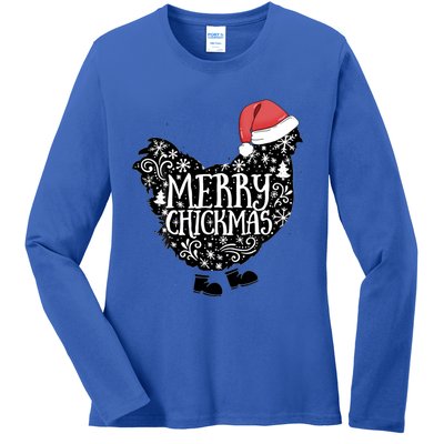 Christmas Chicken In Santa Hat Merry Chickmas Farmhouse Gift Ladies Long Sleeve Shirt