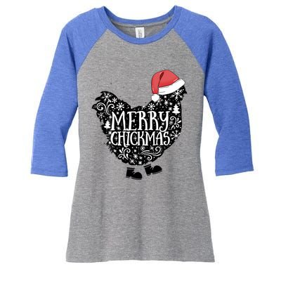 Christmas Chicken In Santa Hat Merry Chickmas Farmhouse Gift Women's Tri-Blend 3/4-Sleeve Raglan Shirt