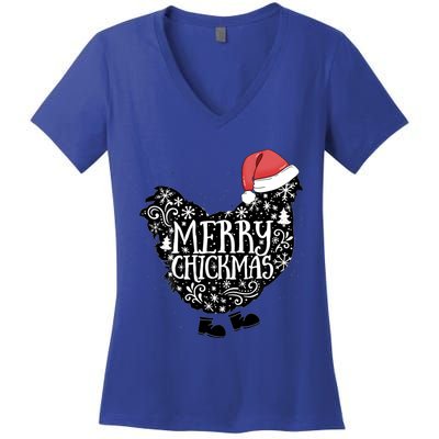 Christmas Chicken In Santa Hat Merry Chickmas Farmhouse Gift Women's V-Neck T-Shirt