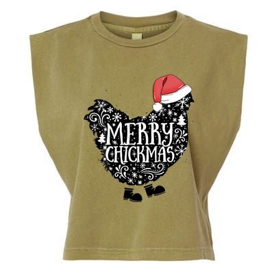 Christmas Chicken In Santa Hat Merry Chickmas Farmhouse Gift Garment-Dyed Women's Muscle Tee