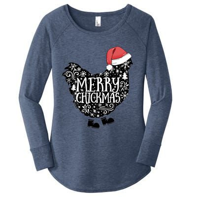 Christmas Chicken In Santa Hat Merry Chickmas Farmhouse Gift Women's Perfect Tri Tunic Long Sleeve Shirt