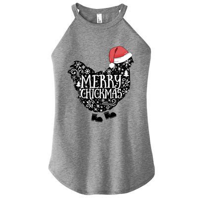 Christmas Chicken In Santa Hat Merry Chickmas Farmhouse Gift Women’s Perfect Tri Rocker Tank