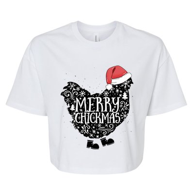 Christmas Chicken In Santa Hat Merry Chickmas Farmhouse Gift Bella+Canvas Jersey Crop Tee